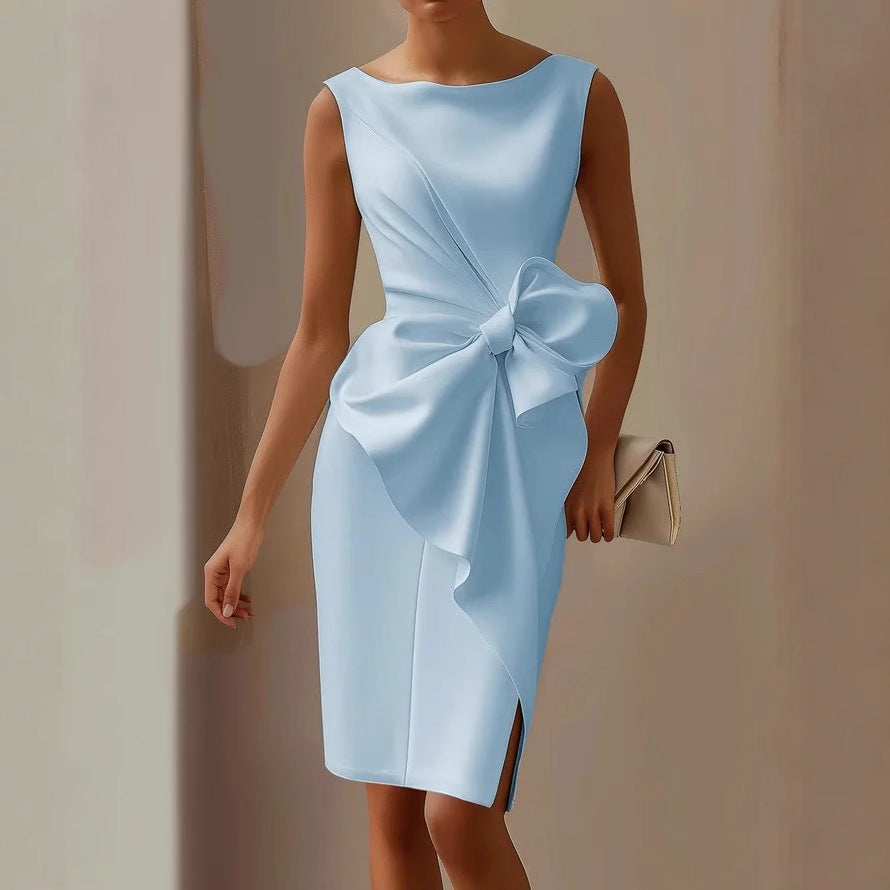 Andrea | Damen Formelles Kleid mit seitlicher Drapierung und Schleifendetail