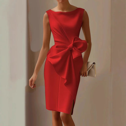 Andrea | Damen Formelles Kleid mit seitlicher Drapierung und Schleifendetail