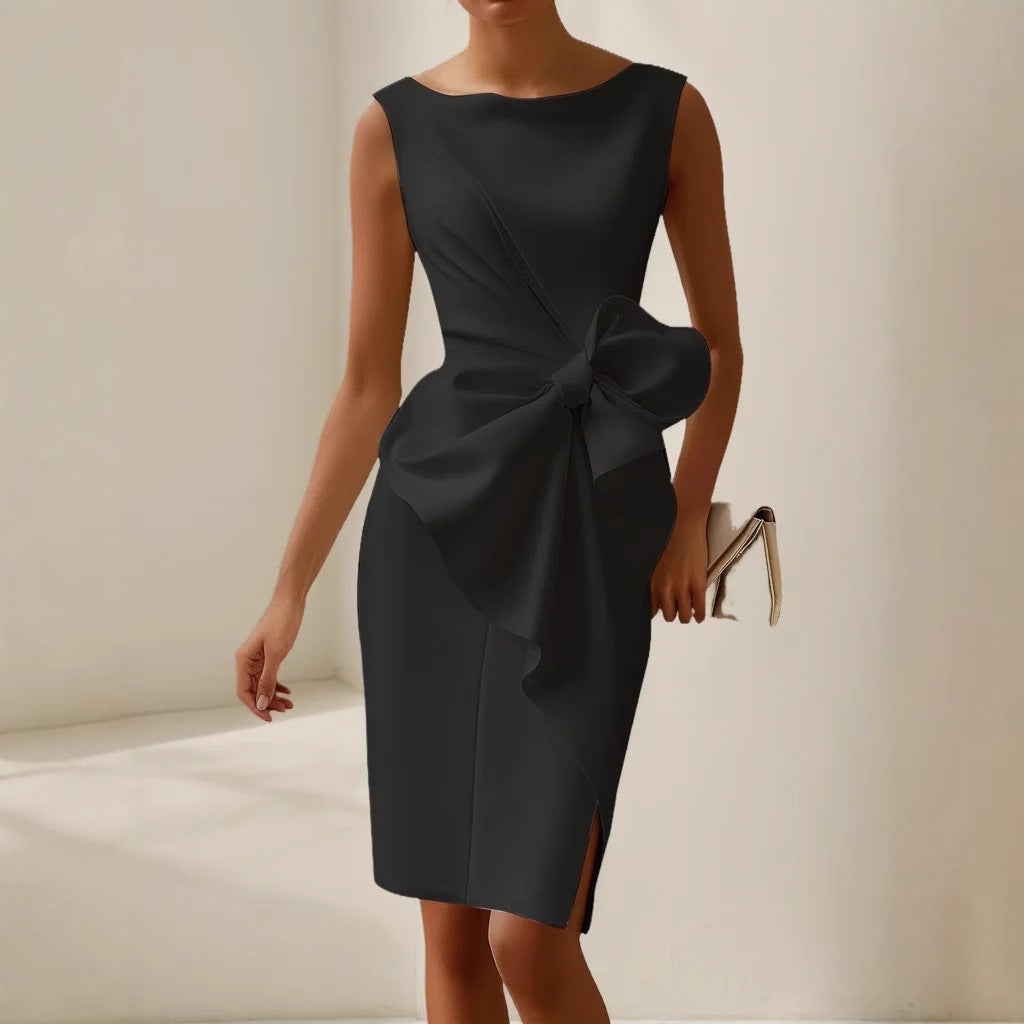 Andrea | Damen Formelles Kleid mit seitlicher Drapierung und Schleifendetail