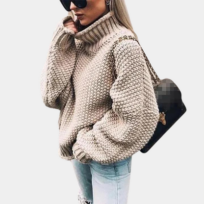 Helga | Damen Frühlings Oversize Rollkragen Strickpullover