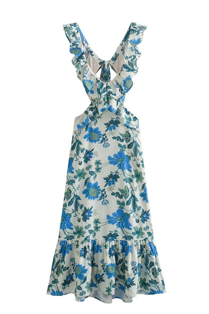 Irina | Damen Floral Elegant Ruffle Maxi Kleid