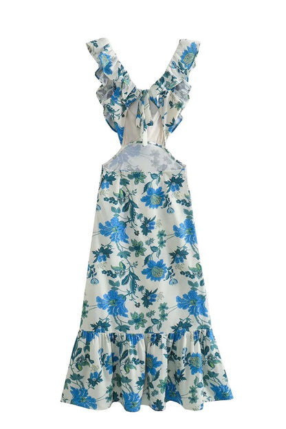 Irina | Damen Floral Elegant Ruffle Maxi Kleid