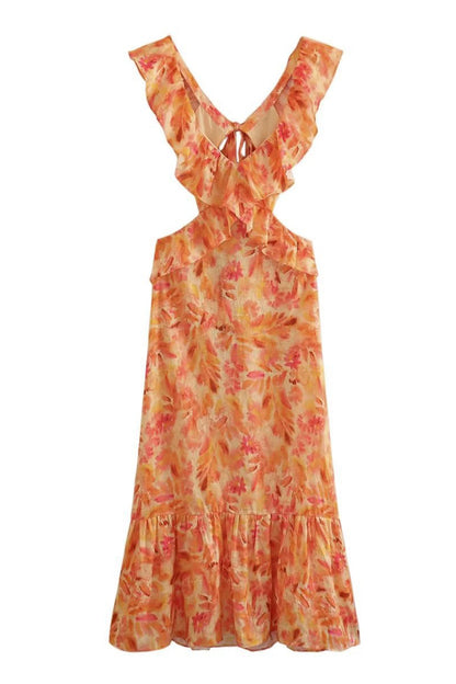 Irina | Damen Floral Elegant Ruffle Maxi Kleid