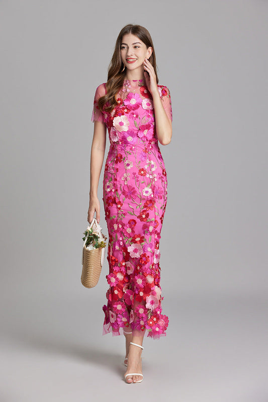 Annika | Damen Kurzarm Kleid mit Blumenmuster aus Mesh
