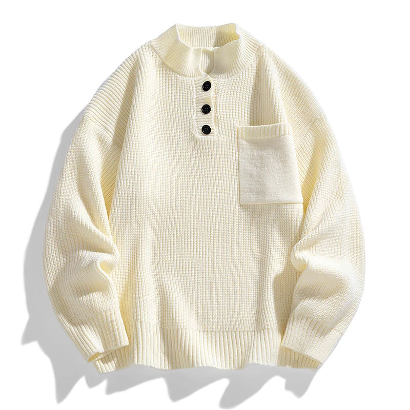 Sebastian | Herren Winter-Strickpullover mit Knopfleiste