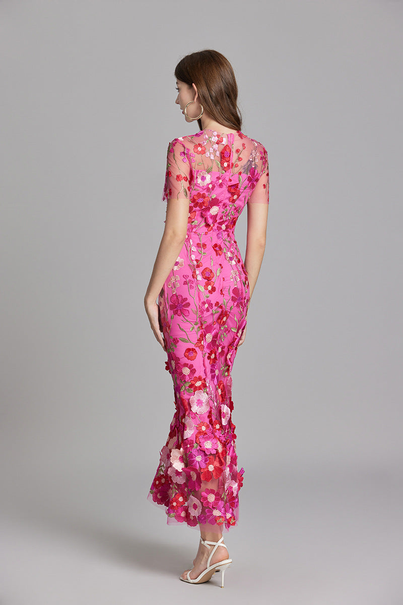 Annika | Damen Kurzarm Kleid mit Blumenmuster aus Mesh