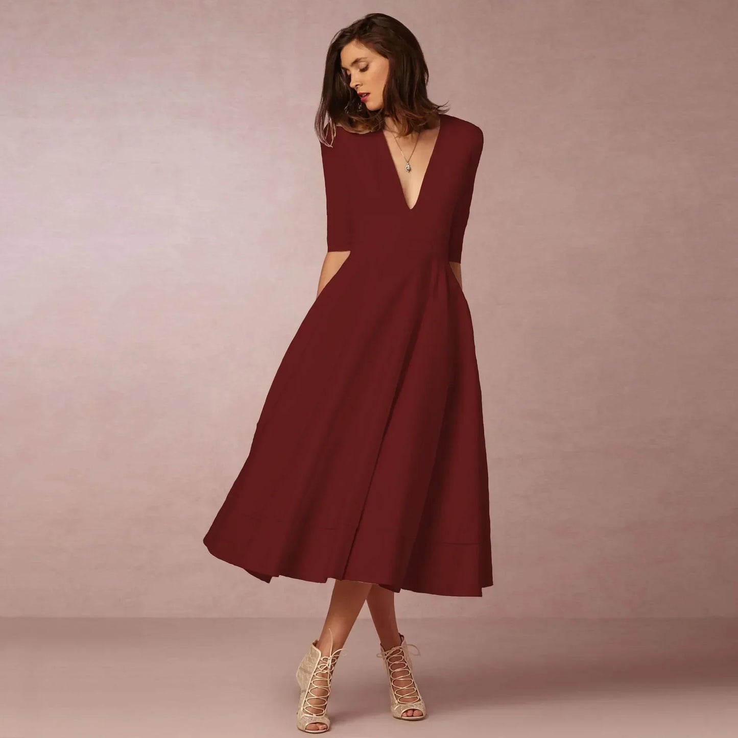 Sabina | Damen Fließendes Midi-Kleid