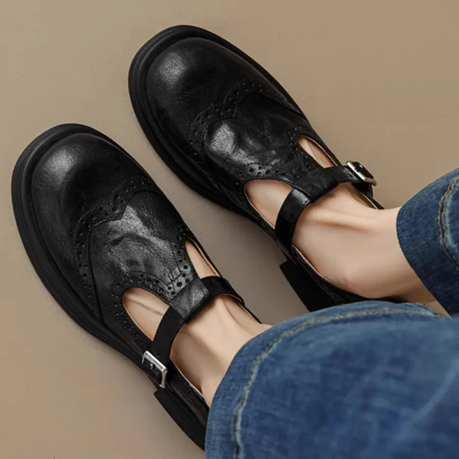 Jessica | Klassische Damen Leder T-Riemchen Schuhe