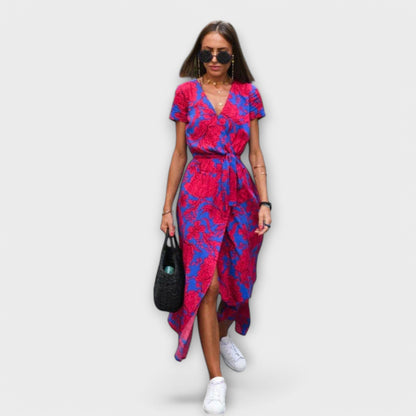 Susanne | Damen Lässiges Langkleid mit V-Ausschnitt und Gürtel