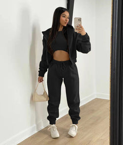 Nicole | Damen Lässiges Crop-Top- und Jogginghosen-Set