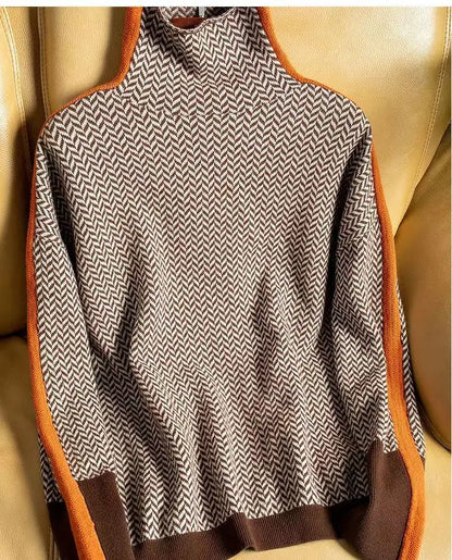 Sabine | Damen Luxus Fischgrät Rollkragenpullover
