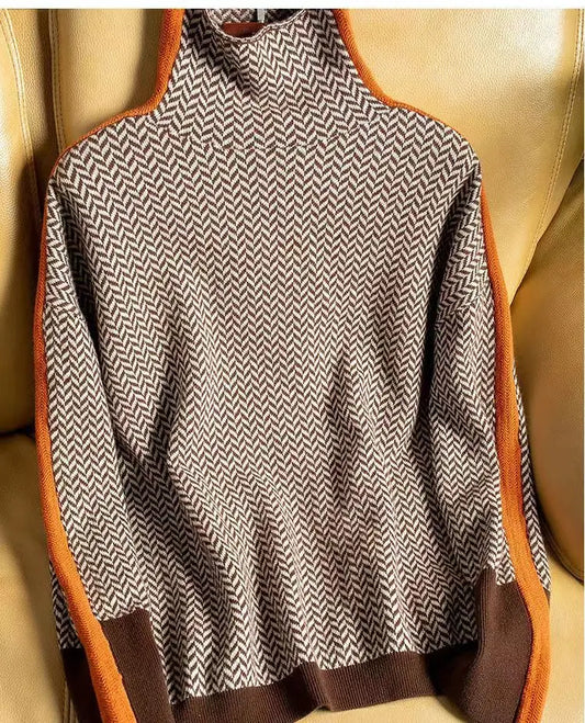 Sabine | Damen Luxus Fischgrät Rollkragenpullover