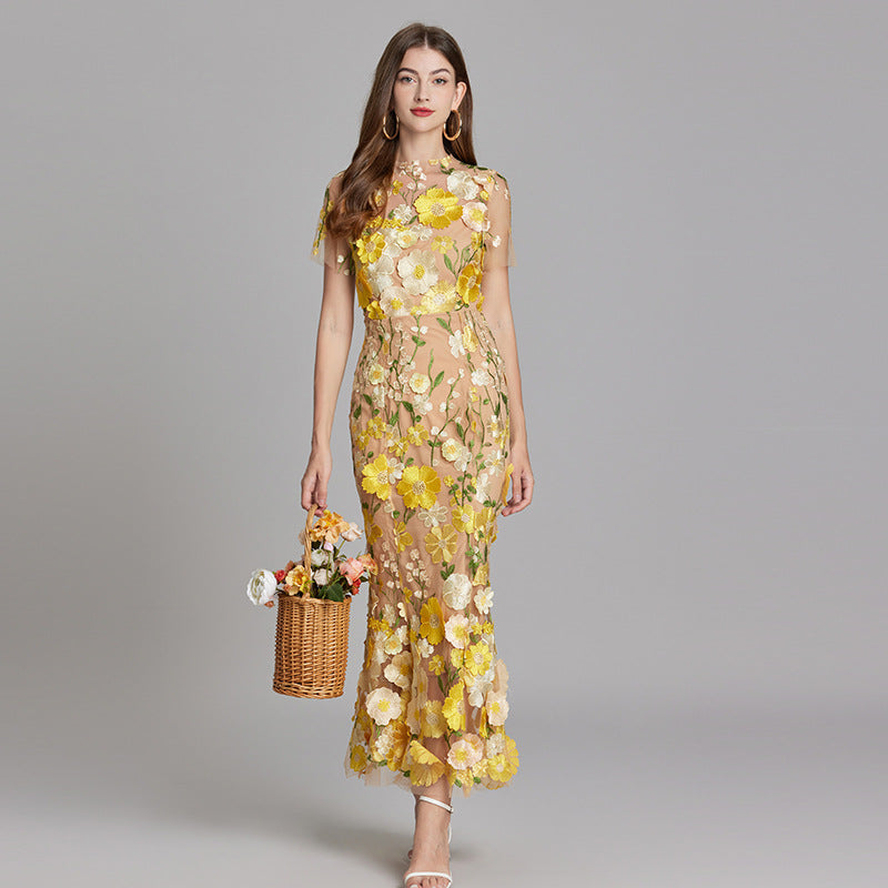 Annika | Damen Kurzarm Kleid mit Blumenmuster aus Mesh
