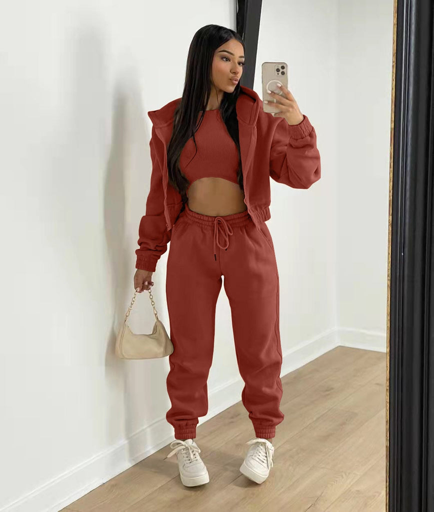 Nicole | Damen Lässiges Crop-Top- und Jogginghosen-Set