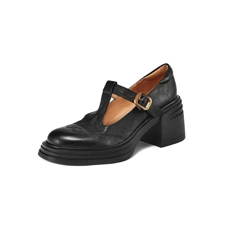 Martina | Klassische Damen Leder T-Riemchen Schuhe