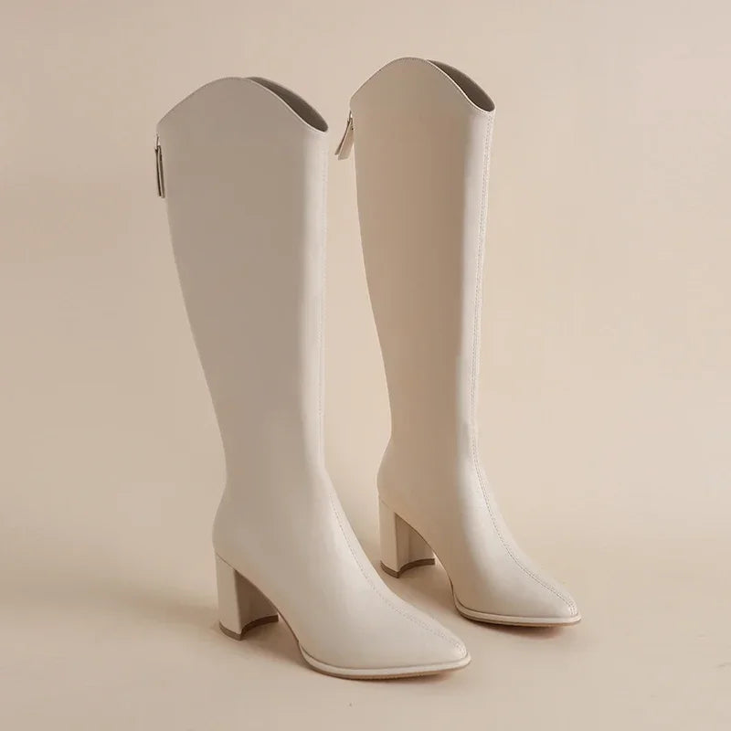 Lydia | Damen Kniestiefel mit hohem Absatz und spitzer Spitze