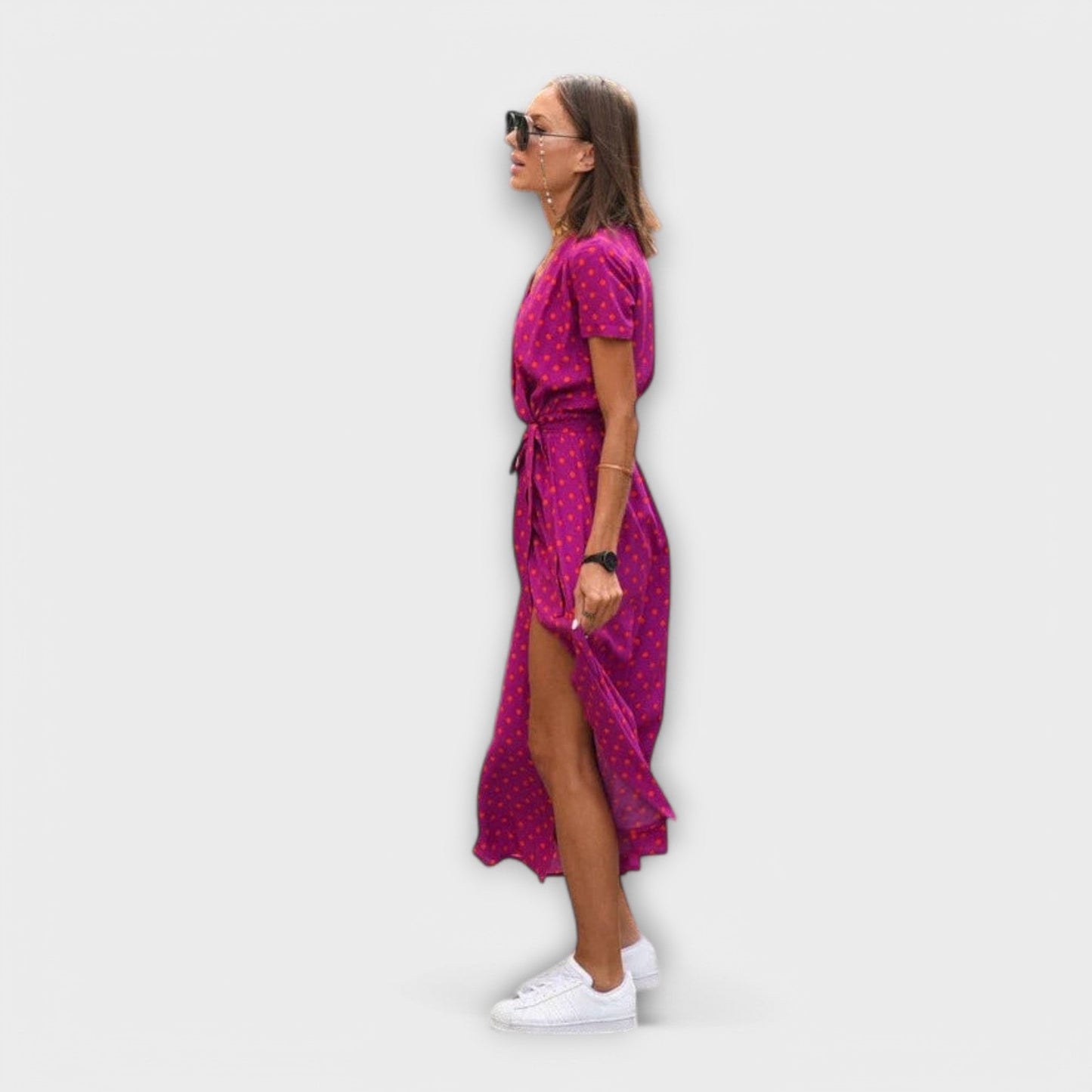 Susanne | Damen Lässiges Langkleid mit V-Ausschnitt und Gürtel