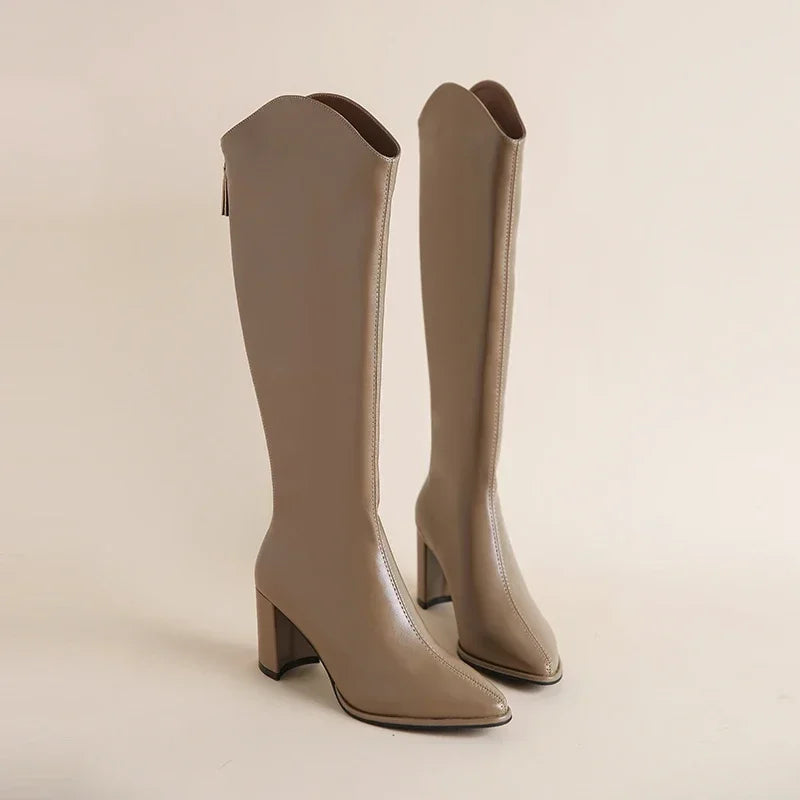 Lydia | Damen Kniestiefel mit hohem Absatz und spitzer Spitze