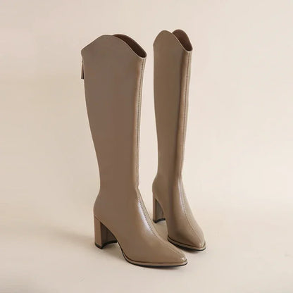 Lydia | Damen Kniestiefel mit hohem Absatz und spitzer Spitze