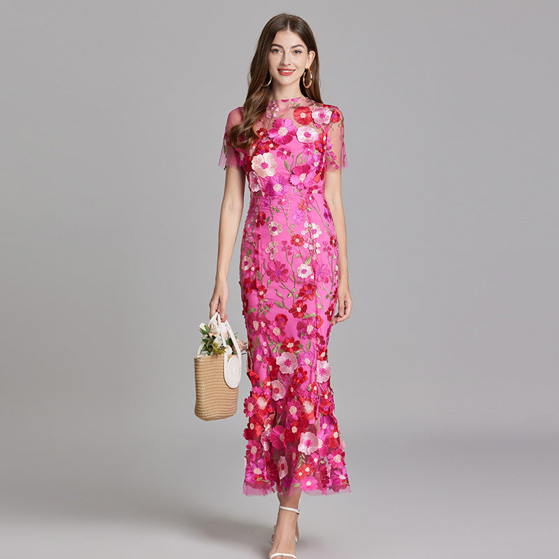 Annika | Damen Kurzarm Kleid mit Blumenmuster aus Mesh