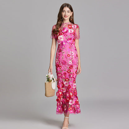 Annika | Damen Kurzarm Kleid mit Blumenmuster aus Mesh