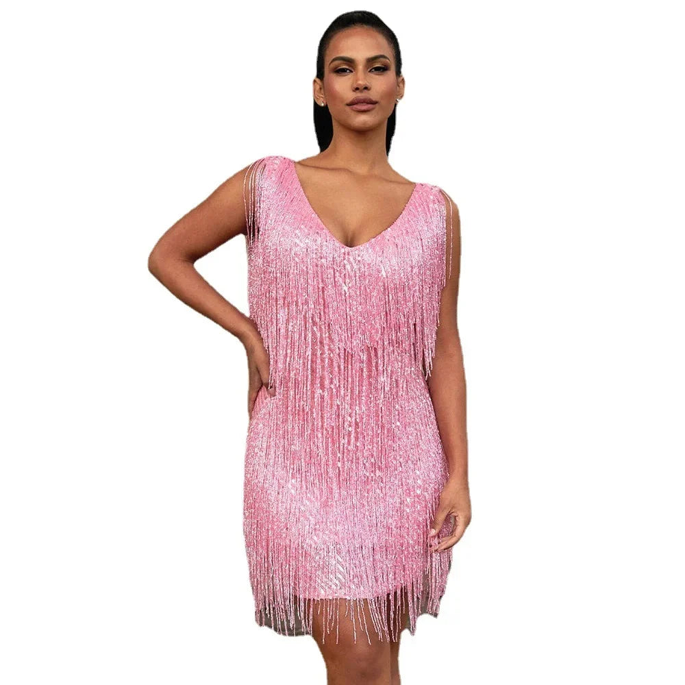 Dorothea | Damen Cocktailkleid mit Fransen und Federn