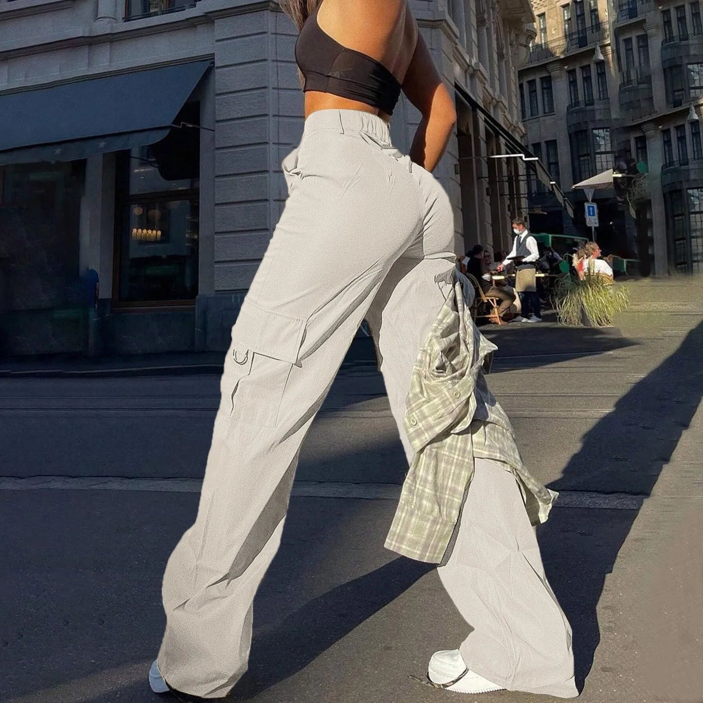 Anja | Damen Streetwear Cargohose mit Weitem Bein