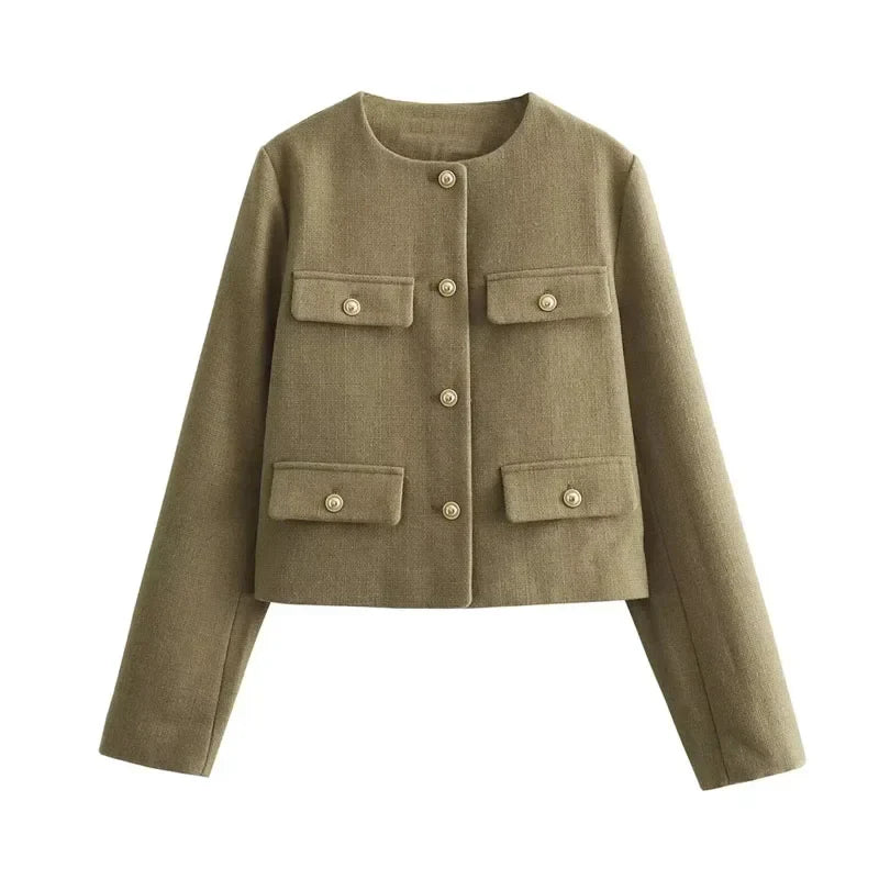 Johanna | Damen Klassische Kurzjacke mit Knopfleiste vorne