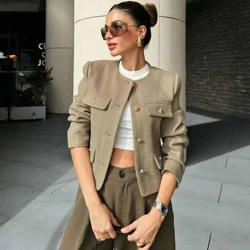 Johanna | Damen Klassische Kurzjacke mit Knopfleiste vorne