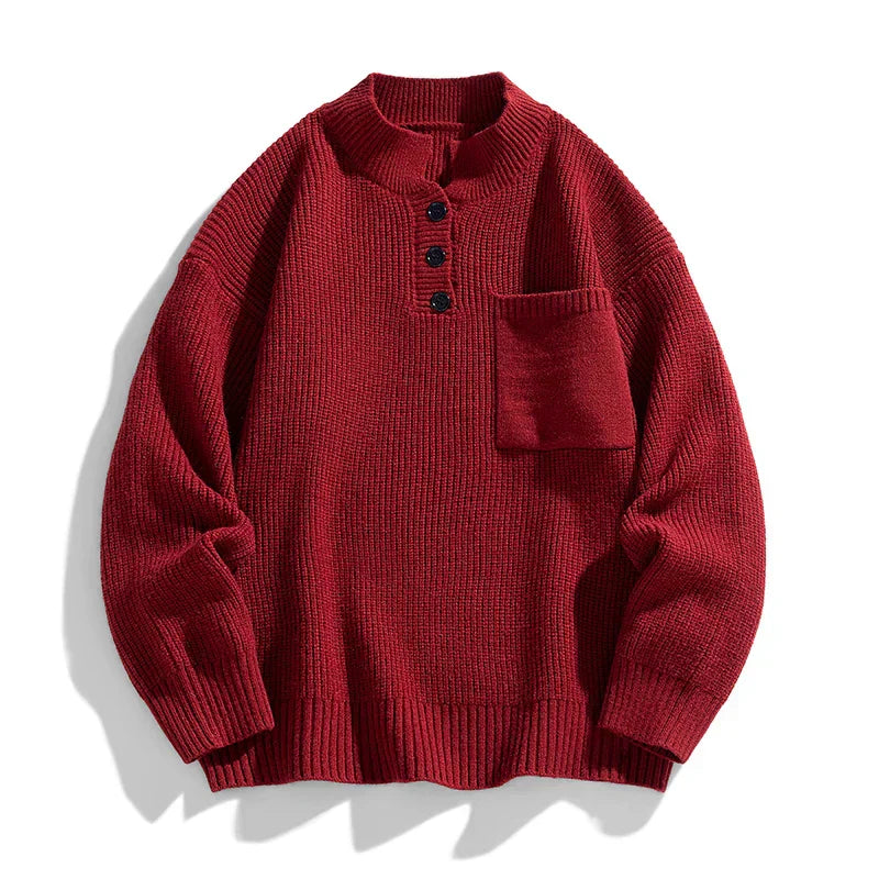 Sebastian | Herren Winter-Strickpullover mit Knopfleiste