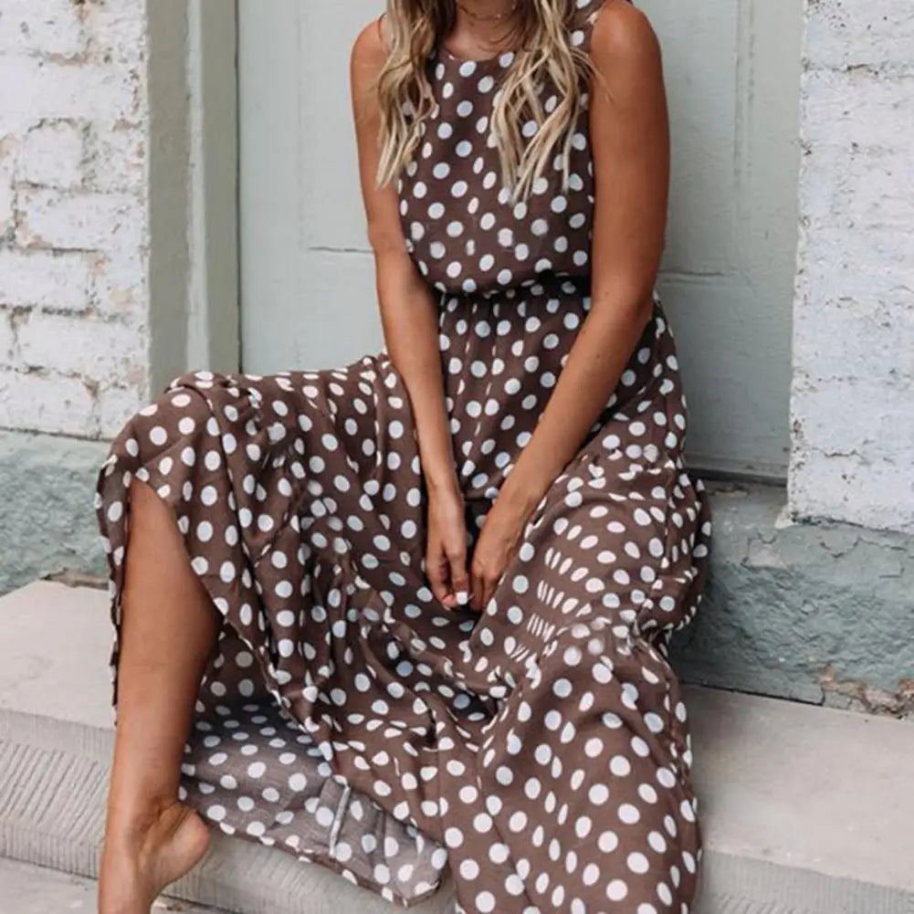 Helene | Damen Ärmelloses Kleid mit Rundhalsausschnitt und Punktemuster
