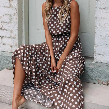 Helene | Damen Ärmelloses Kleid mit Rundhalsausschnitt und Punktemuster
