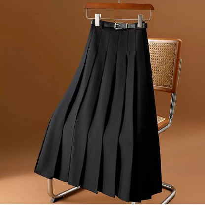 Elke | Damen Frühlings Plissierter Midi-Rock mit Gürtel