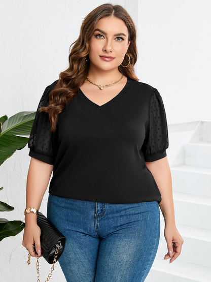 Lilian | Damen Frühlings V-Ausschnitt Top mit Bauchbedeckenden Ärmeln