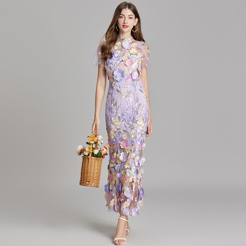 Annika | Damen Kurzarm Kleid mit Blumenmuster aus Mesh