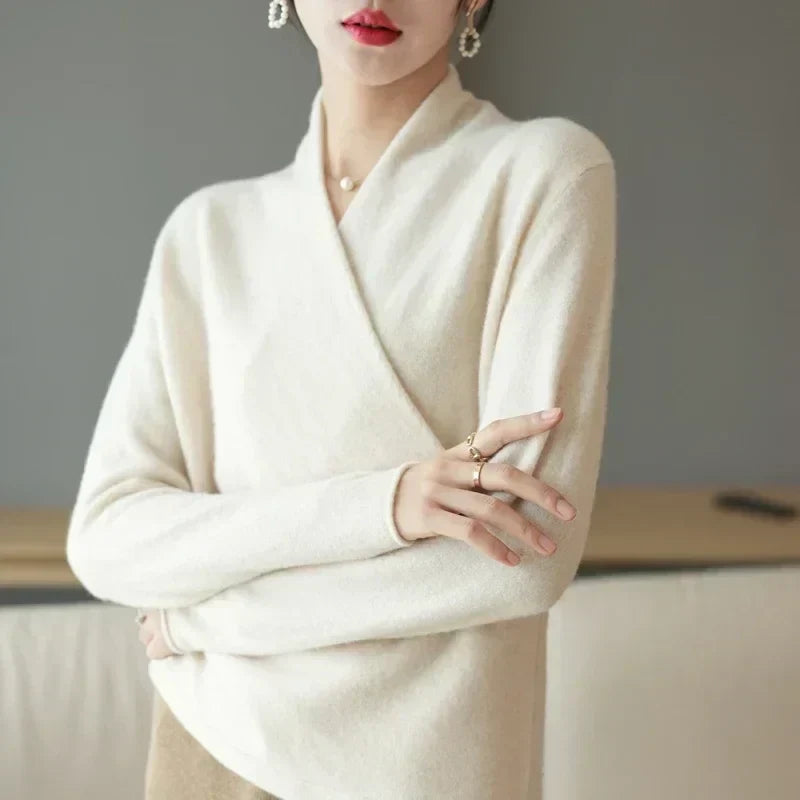 Susanne | Damen Herbst Strickpullover mit Wickel-V-Ausschnitt