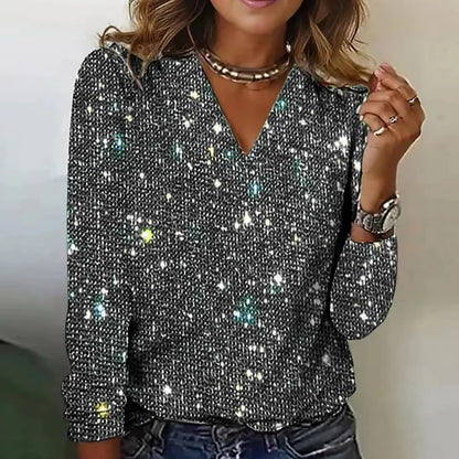 Kerstin | Damen Glitzerndes Partyoberteil mit Langarm