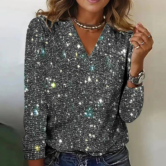 Kerstin | Damen Glitzerndes Partyoberteil mit Langarm