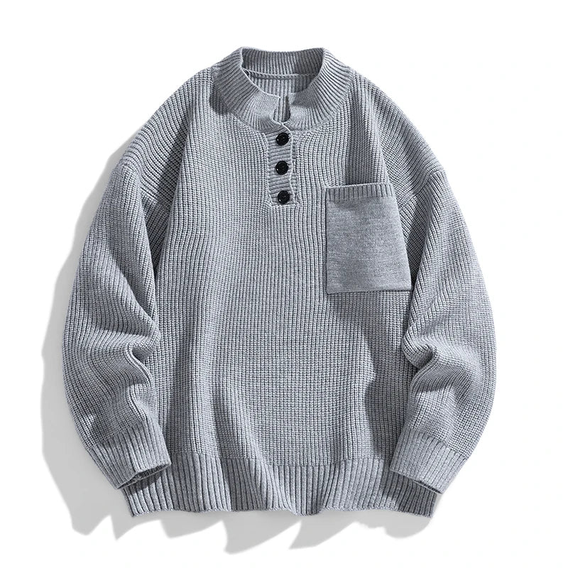 Sebastian | Herren Winter-Strickpullover mit Knopfleiste
