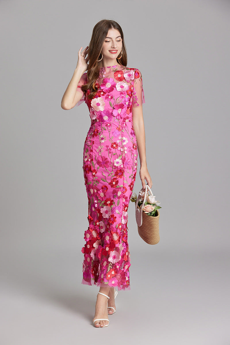 Annika | Damen Kurzarm Kleid mit Blumenmuster aus Mesh