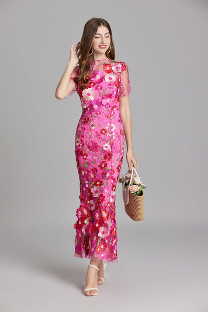 Annika | Damen Kurzarm Kleid mit Blumenmuster aus Mesh