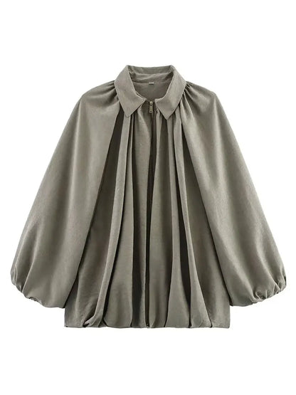 Helga | Damen Bluse mit Plisseefalten und Laternenärmeln