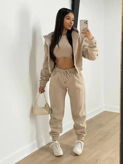 Nicole | Damen Lässiges Crop-Top- und Jogginghosen-Set