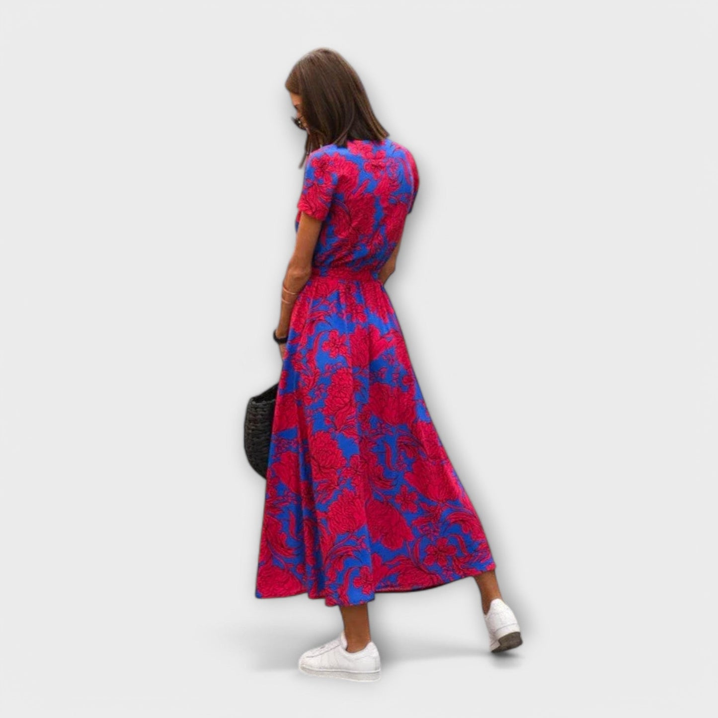 Susanne | Damen Lässiges Langkleid mit V-Ausschnitt und Gürtel