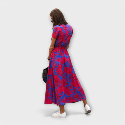 Susanne | Damen Lässiges Langkleid mit V-Ausschnitt und Gürtel