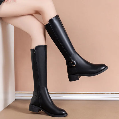 Franziska | Damen Klassische Kniestiefel mit Schnallenriemen