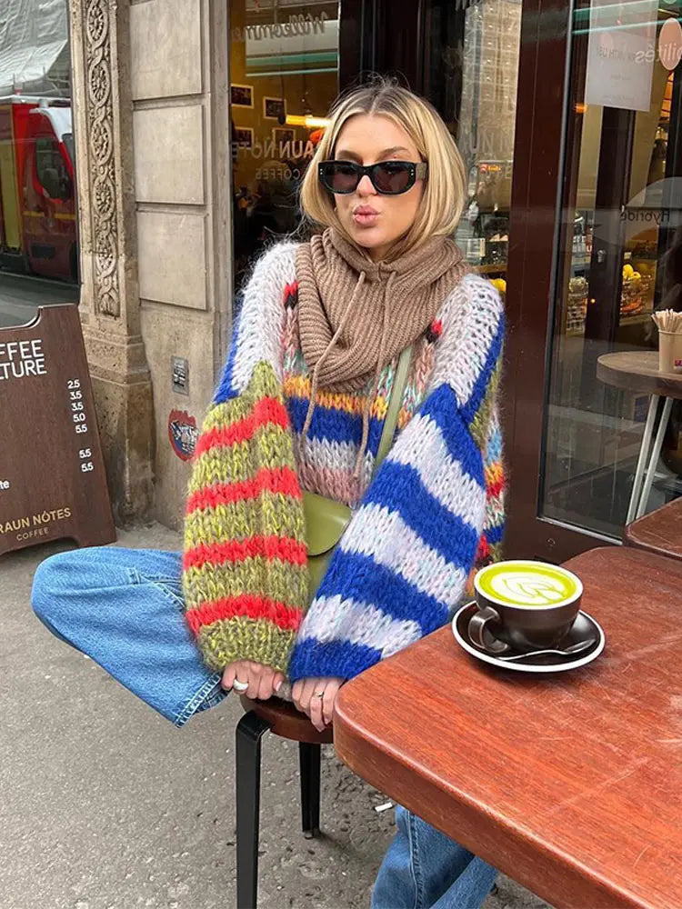 Jessica| Damen Herbst Strickpullover in Mehrfarbig