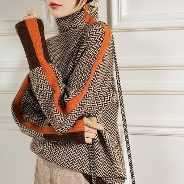 Sabine | Damen Luxus Fischgrät Rollkragenpullover