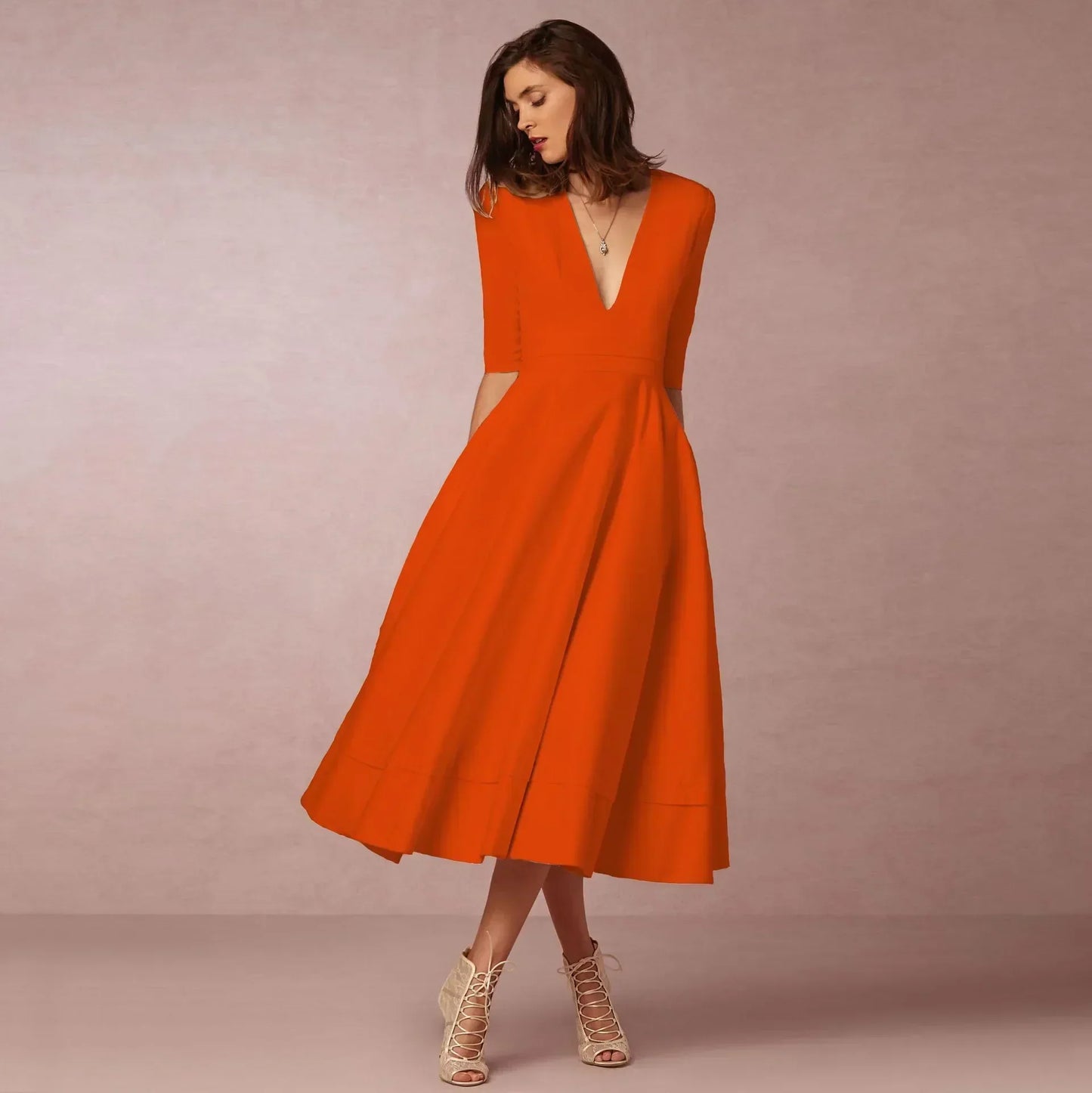 Sabina | Damen Fließendes Midi-Kleid