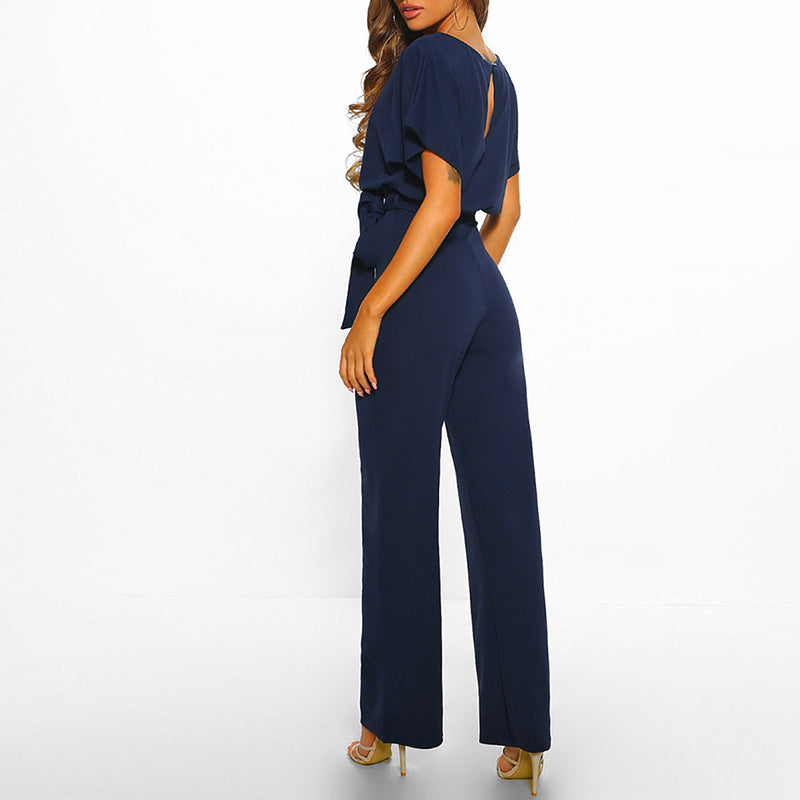 Helga | Damen Jumpsuit mit Taillengürtel und Weit geschnittener Hose